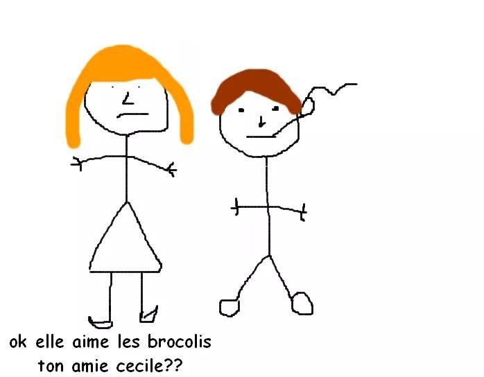 Ses parents. Sa mère répond : « Ok elle aime les brocolis ton amie cécile ? »